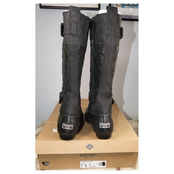 Sperry Calf High Boot Winter Leather and Quilted Nylon 9 Black - Picture 7 of 9